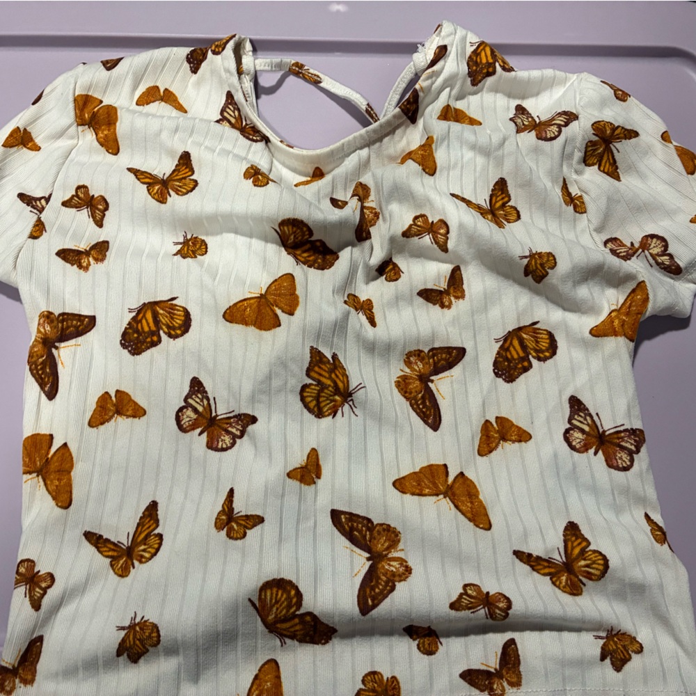 White and Brown Butterfly Print Blouse
